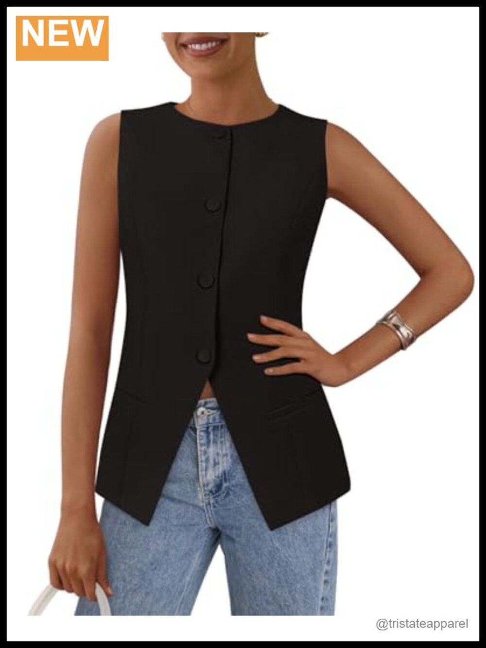 Women Sleeveless Suit Vest Single-Breasted Work Tops Button Down Layering